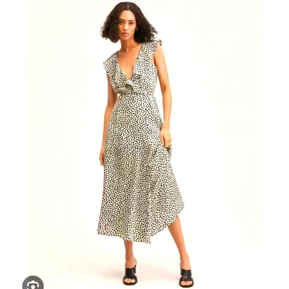 Mango MNG Polka-dot midi ruffle dress peaseant contemporary classic - Picture 1 of 14